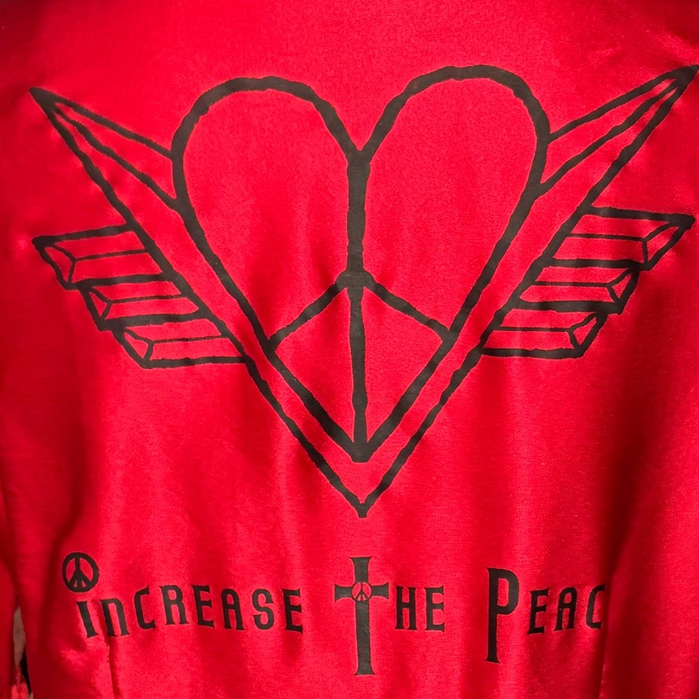J Gerard Peace Gallery Bell sleeve 100% silk “increase the peace” Boho Designer